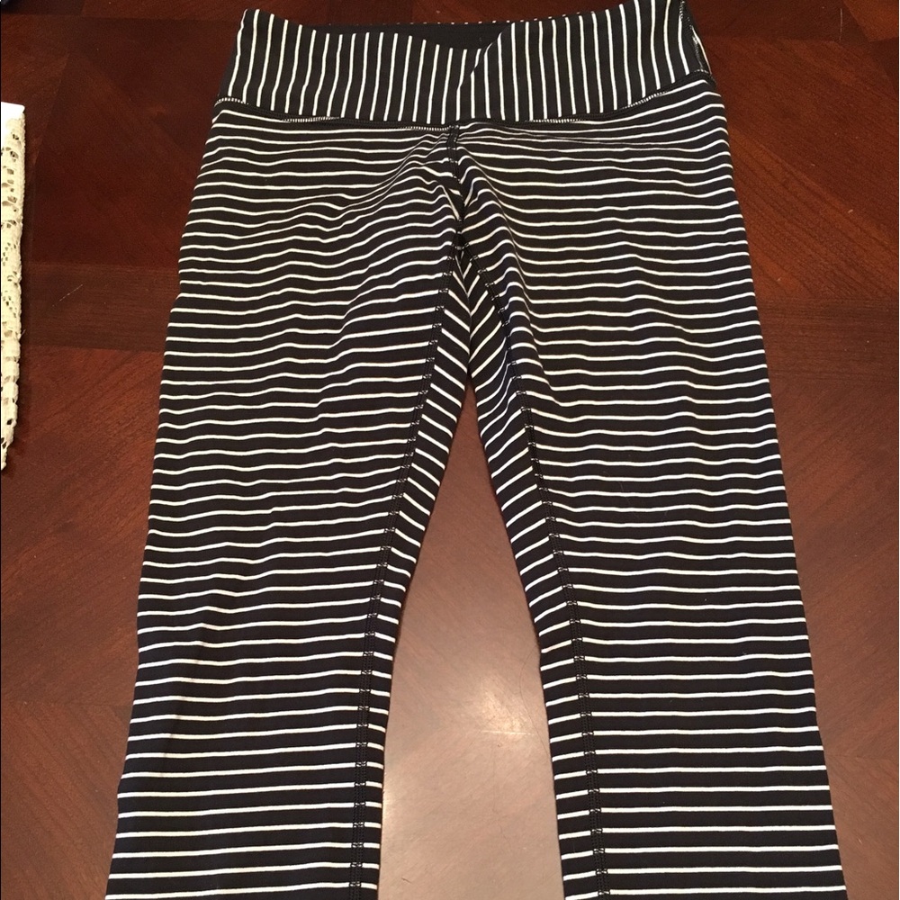 lululemon athletica Black and White Striped Crop Leggings